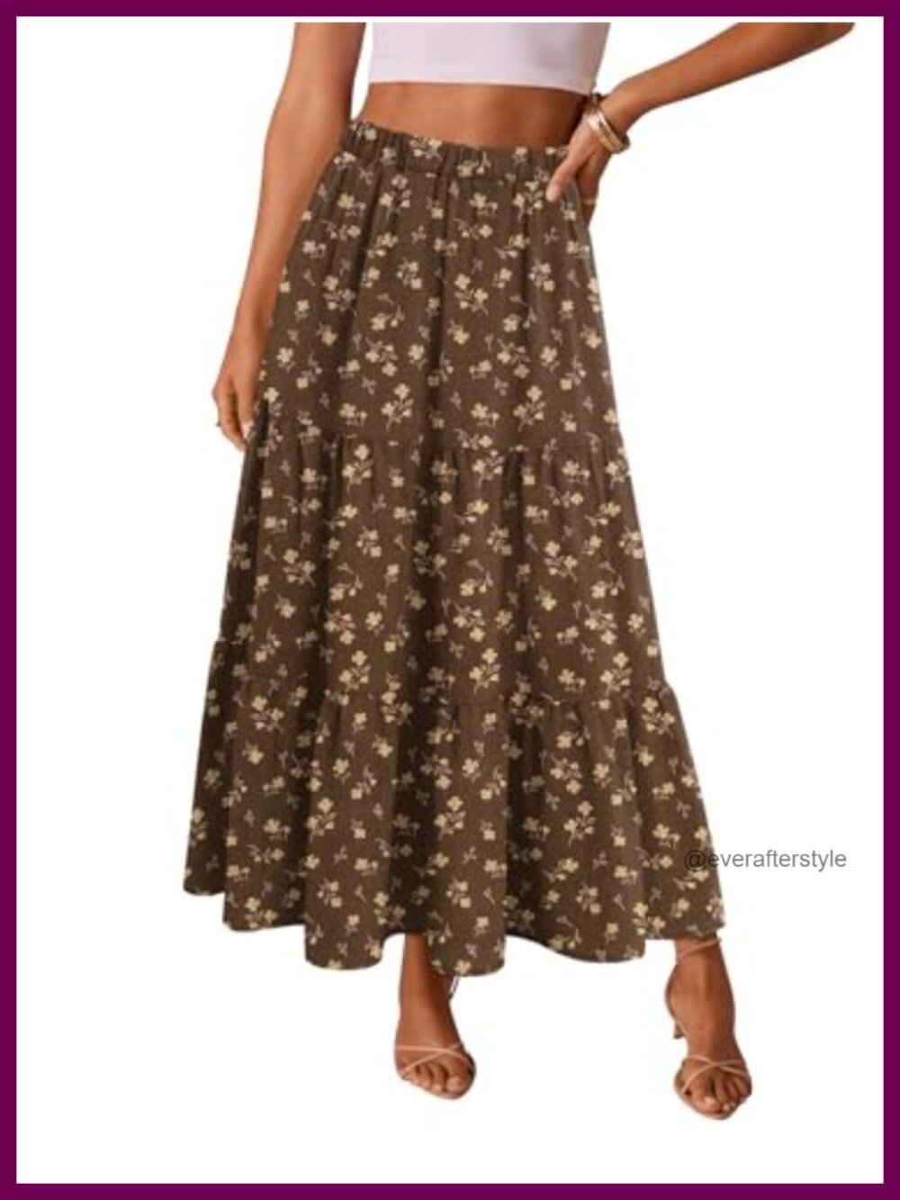 Women's Tiered Maxi Skirt A-Line Elastic High Waist Pockets Flowy Long Skirt